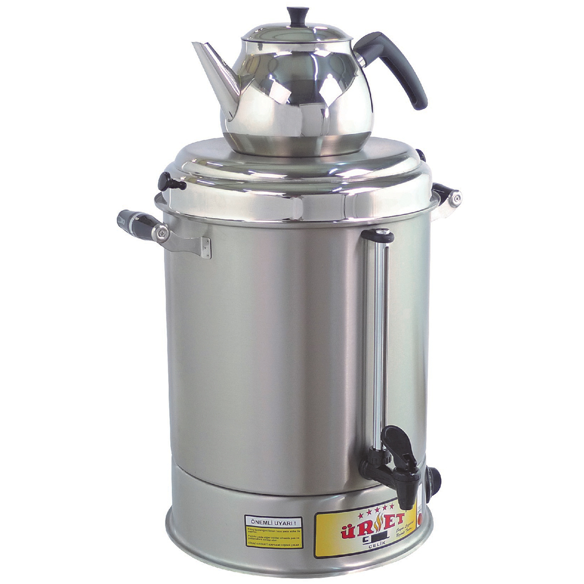 Üret CSM6 22 Litre Standart Semaver Makinesi Demlikli Paslanmaz Çelik Çay Semaveri